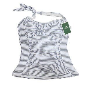 Striped Blue White One-Piece Swimsuit Eomenie Adjustable Halter Neck  M Size